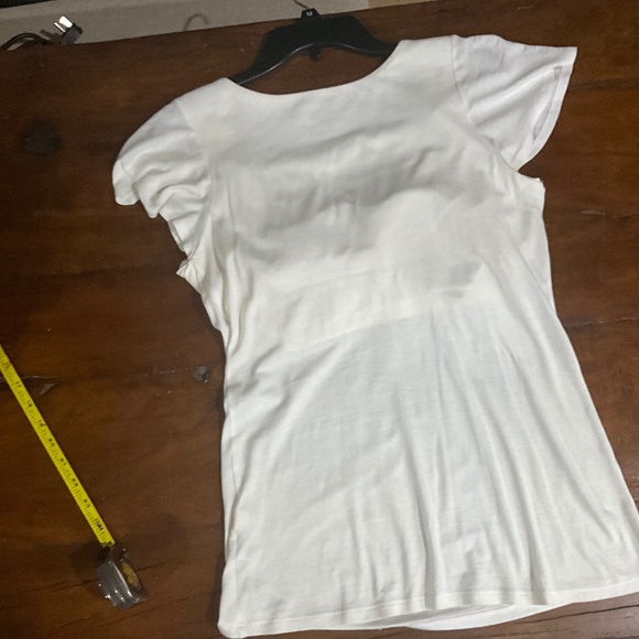 Bra Tops White Scoopneck Draped Capsleeve Top w Rhinestone Embellishments Sz M - Picture 6 of 10